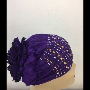 Hair Bonnet/turban with rhinestones. Purple